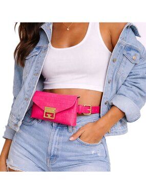 Tigerstars Pink Faux Leather Fanny Pack Belt Clutch Bag